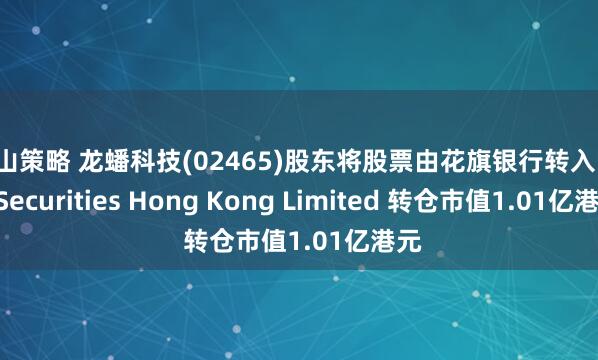火山策略 龙蟠科技(02465)股东将股票由花旗银行转入UBS Securities Hong Kong Limited 转仓市值1.01亿港元