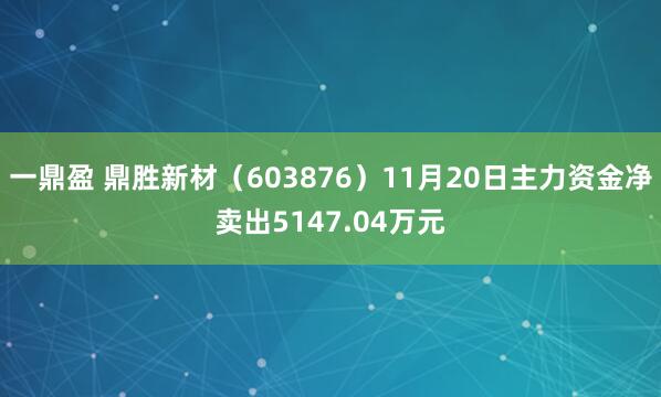 一鼎盈 鼎胜新材（603876）11月20日主力资金净卖出5147.04万元
