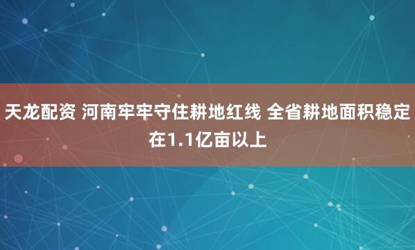 天龙配资 河南牢牢守住耕地红线 全省耕地面积稳定在1.1亿亩以上